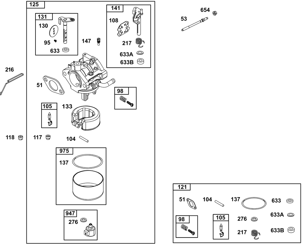 Carburetor Group Diagram and Parts List for 31R777-0066-G1 200000 - 399999 Briggs and Stratton Engine